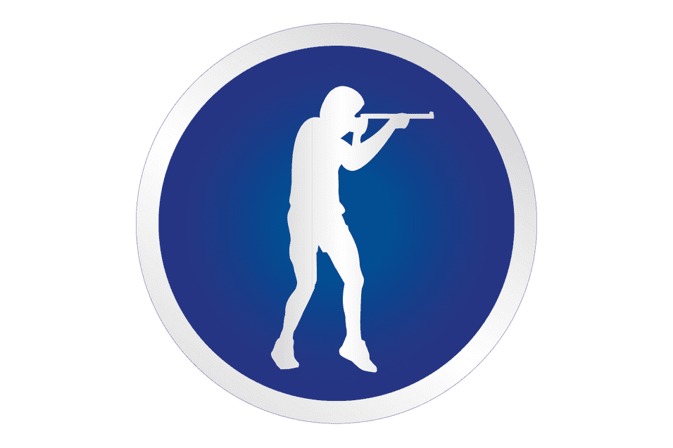 Symbol eines Sch&uuml;tzen mit Gewehr auf blauem Hintergrund in einem runden Rahmen.