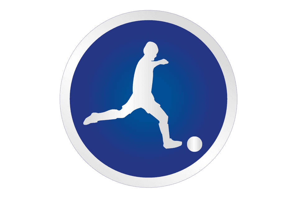 Silhouette eines spielenden Tischtennisspielers, der nach einem Ball auf einer blauen, runden Fl&auml;che schl&auml;gt.