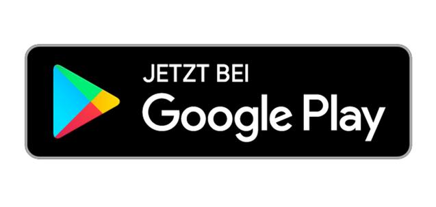 Schwarzes Logo mit dem Text „JETZT BEI Google Play“ und dem bunten Play-Symbol.