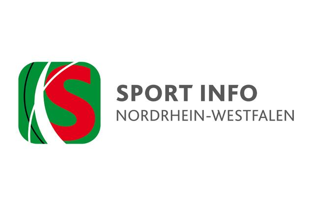 Logo von Sport Info Nordrhein-Westfalen mit stylisierter Schrift und roten sowie grünen Elementen.