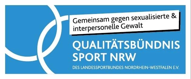 Logo des Qualitätsbündnisses Sport NRW mit dem Slogan „Gemeinsam gegen sexualisierte & interpersonelle Gewalt“.
